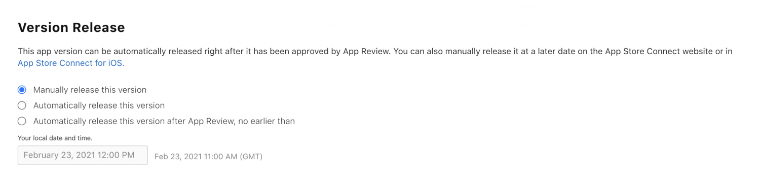 Publishing an app on the App Store – Version Release