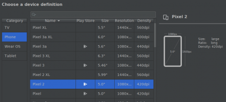Flutter Android choose a device definition