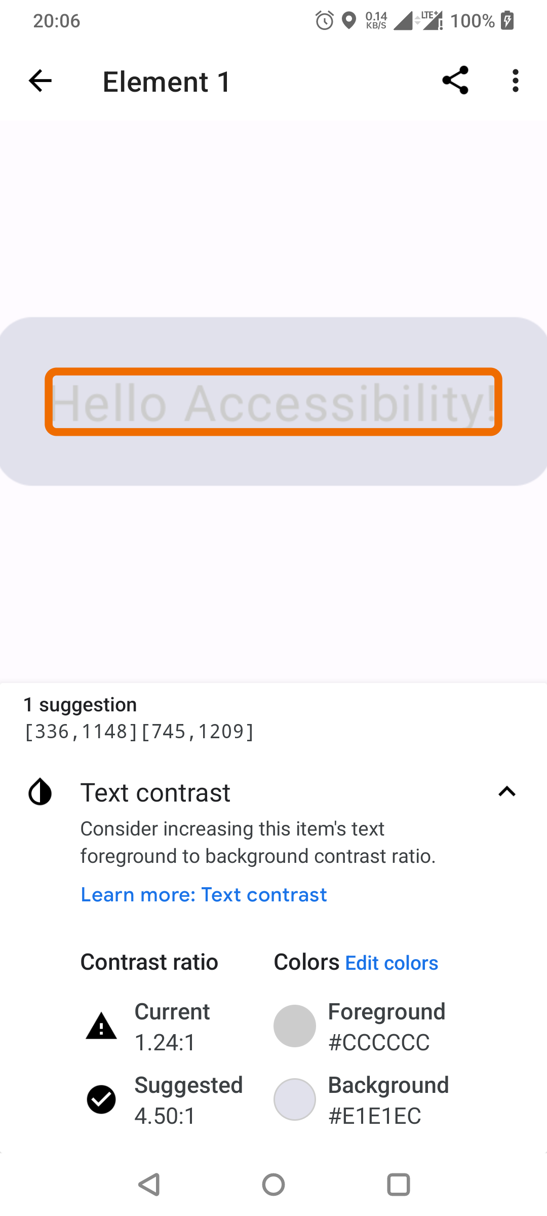 Accessibility Scanner checking the contrast.
