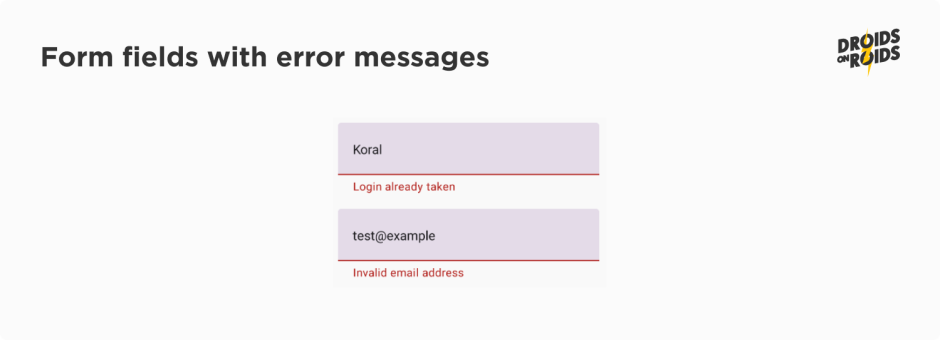 form fields with error messages