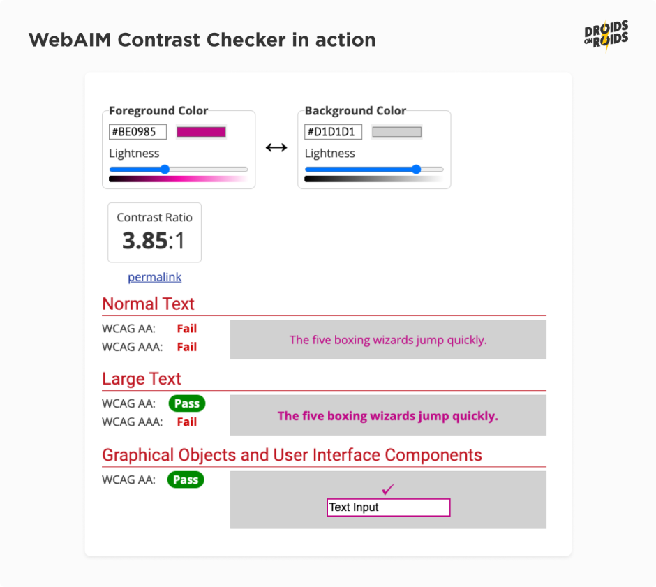 WebAIM Contrast Checker in action