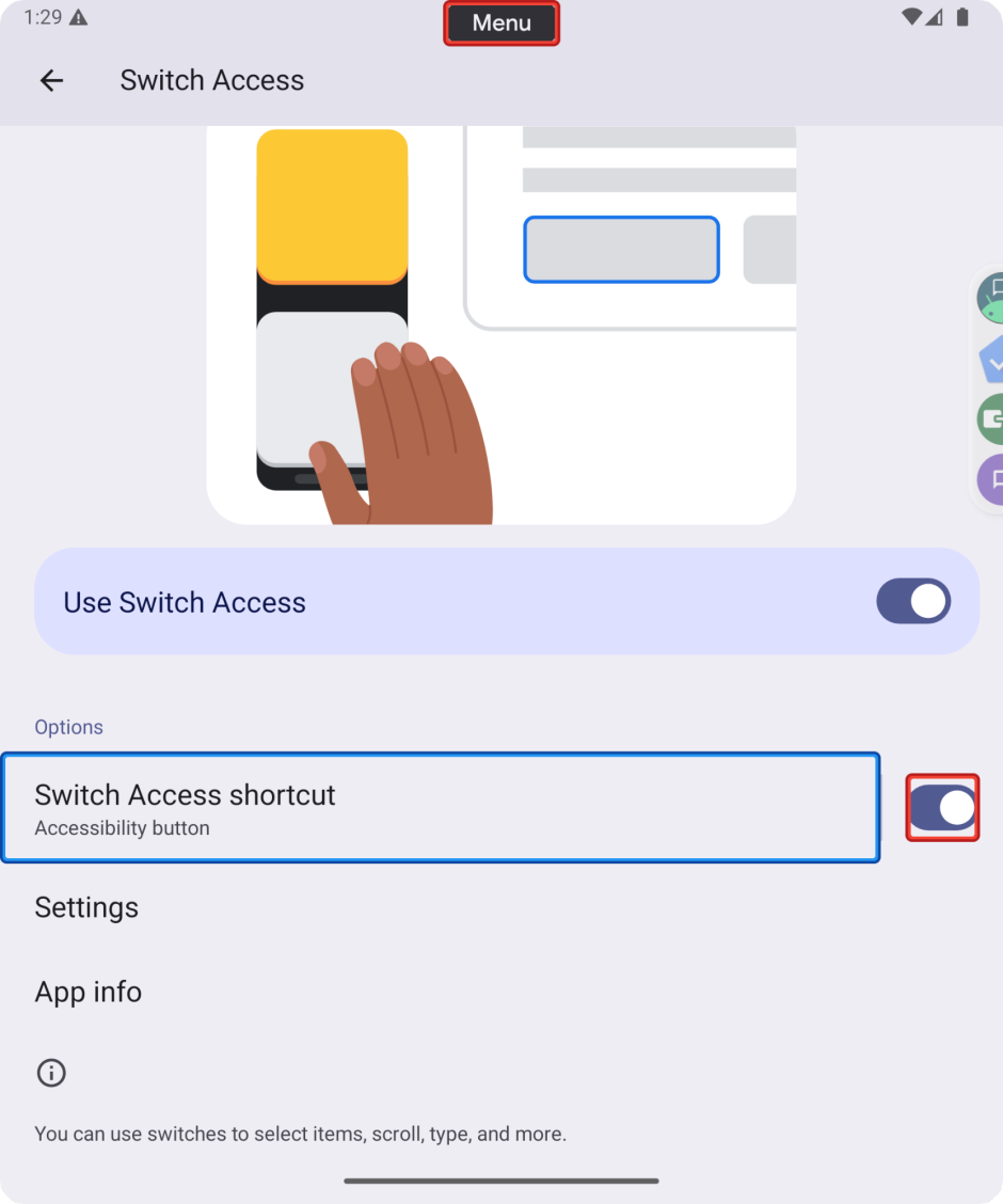 Enabling the accessibility shortcut